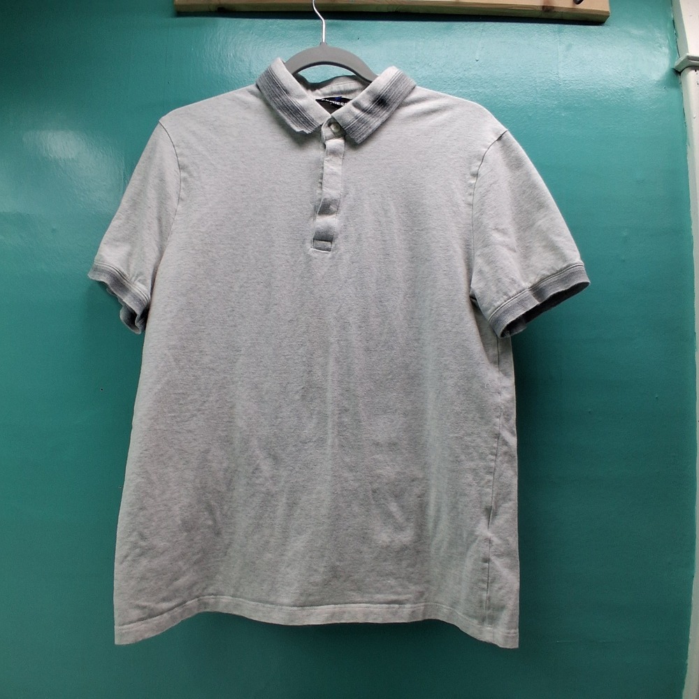 Express Polo Shirt Medium Gray Striped Trim Stretch Casual Preppy Modern